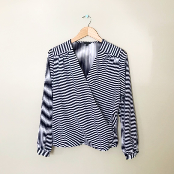 Ann Taylor Tops - Ann Taylor Striped Faux Wrap Top